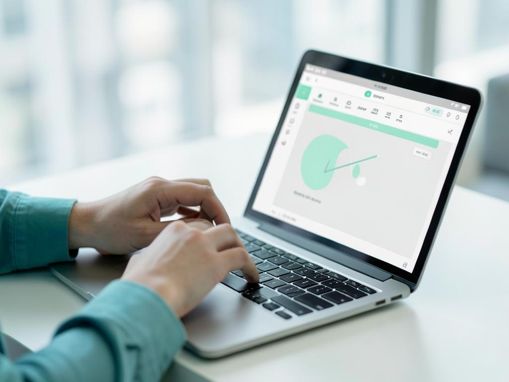 Person arbeitet an einem Laptop mit einer aufgeräumten Softwareoberfläche